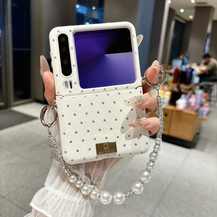 For Huawei Pura X Nameplate Style Diamond Patterned Side Clip Phone Case with Bracelet