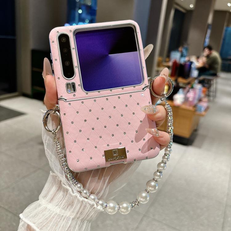 For Huawei Pura X Nameplate Style Diamond Patterned Side Clip Phone Case with Bracelet