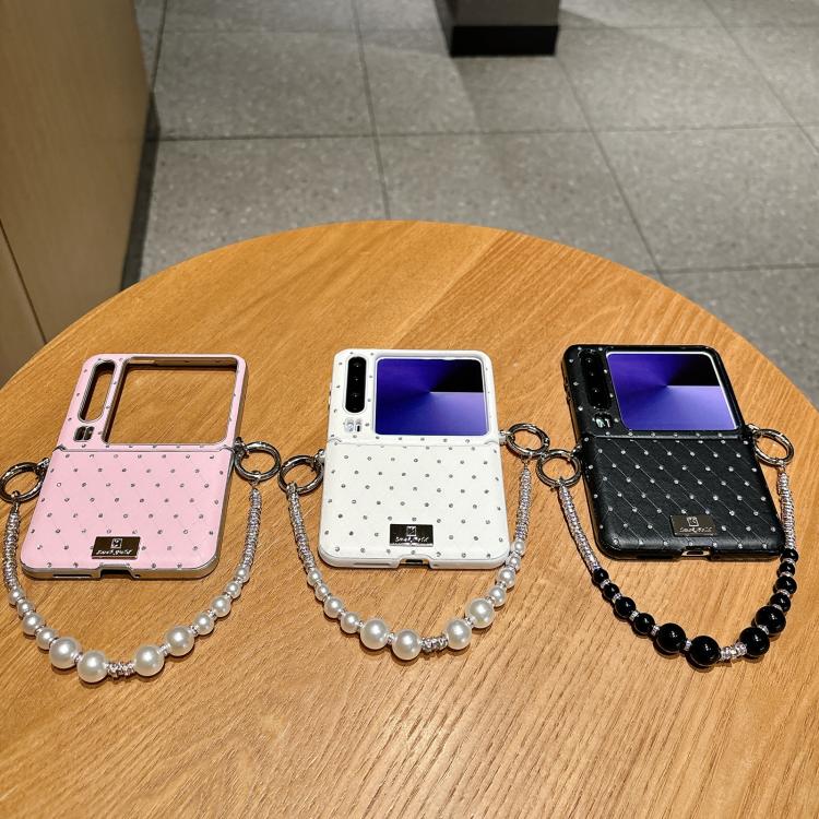 For Huawei Pura X Nameplate Style Diamond Patterned Side Clip Phone Case with Bracelet