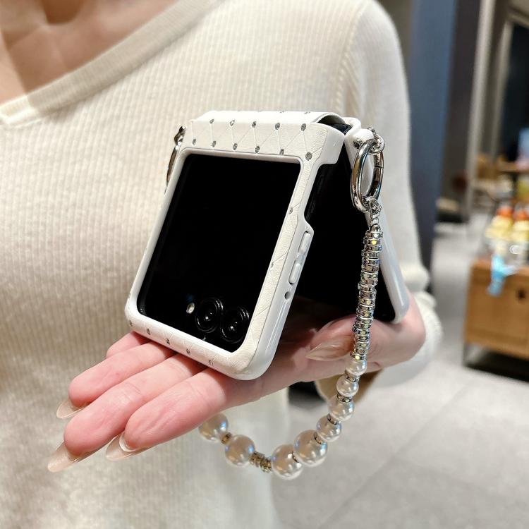 For Motorola Razr 60 / 50 Nameplate Style Diamond Patterned Side Clip Phone Case with Bracelet