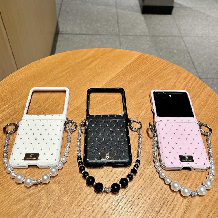 For Motorola Razr 70 Nameplate Style Diamond Patterned Side Clip Phone Case with Bracelet