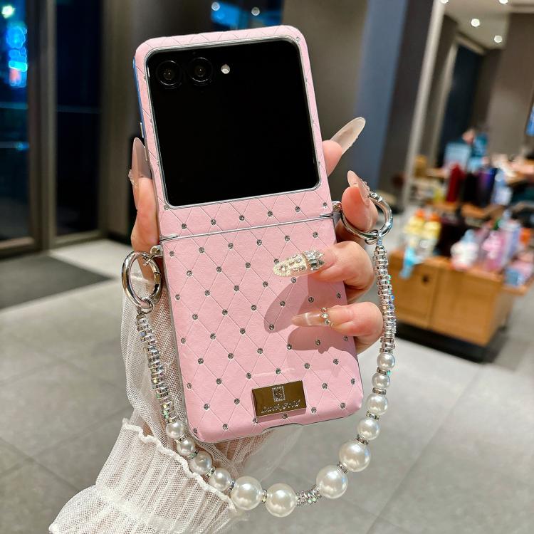 For Motorola Razr 70 Nameplate Style Diamond Patterned Side Clip Phone Case with Bracelet