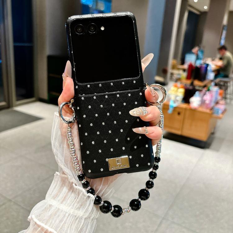 For Motorola Razr 60 Ultra Nameplate Style Diamond Patterned Side Clip Phone Case with Bracelet