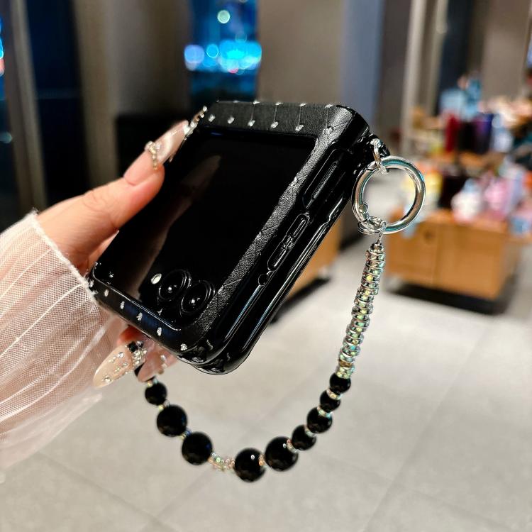 For Motorola Razr 60 Pro Nameplate Style Diamond Patterned Side Clip Phone Case with Bracelet