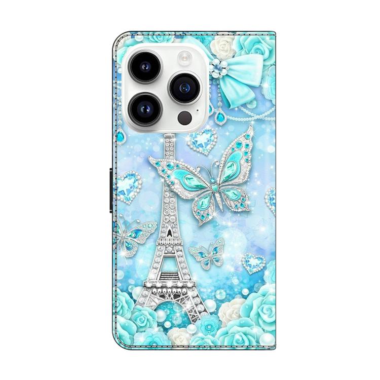 For iPhone 15 Pro Max Crystal-Like Painted Vegan Leather Phone Case