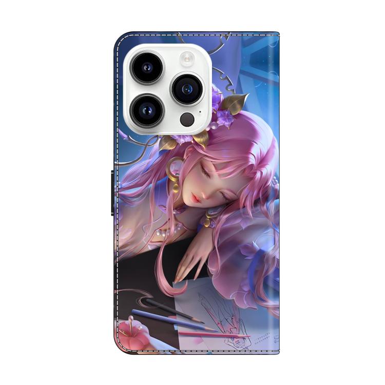 For iPhone 15 Pro Crystal-Like Painted Vegan Leather Phone Case
