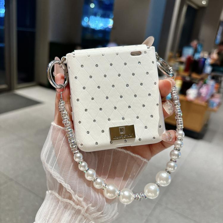 For Honor Magic V Flip Nameplate Style Diamond Patterned Side Clip Phone Case with Bracelet