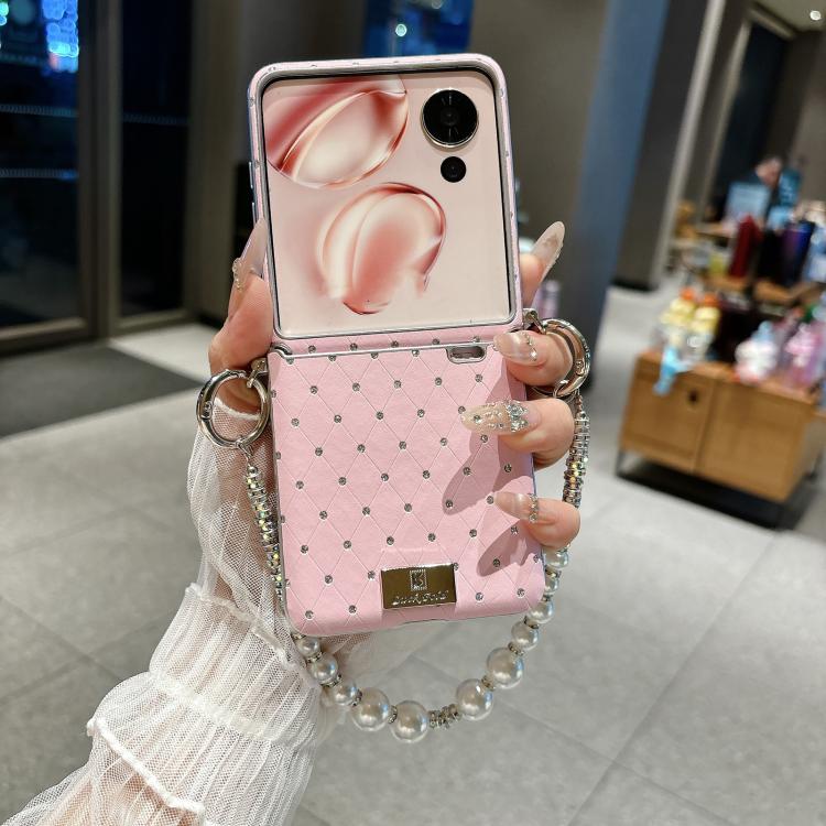 For Xiaomi Mix Flip Nameplate Style Diamond Patterned Side Clip Phone Case with Bracelet