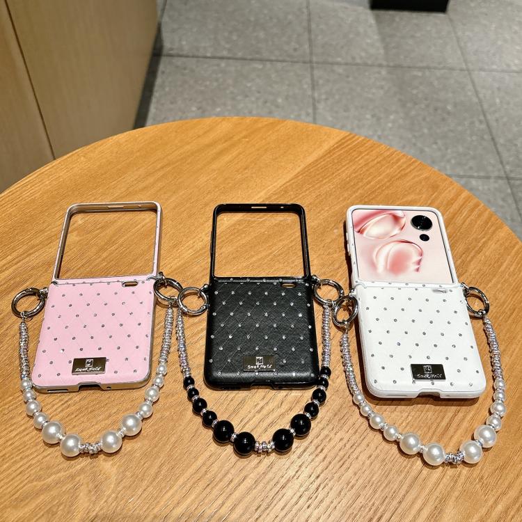 For Xiaomi Mix Flip 2 Nameplate Style Diamond Patterned Side Clip Phone Case with Bracelet