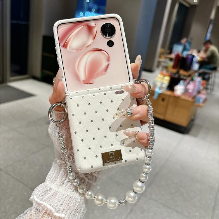For Xiaomi Mix Flip 2 Nameplate Style Diamond Patterned Side Clip Phone Case with Bracelet