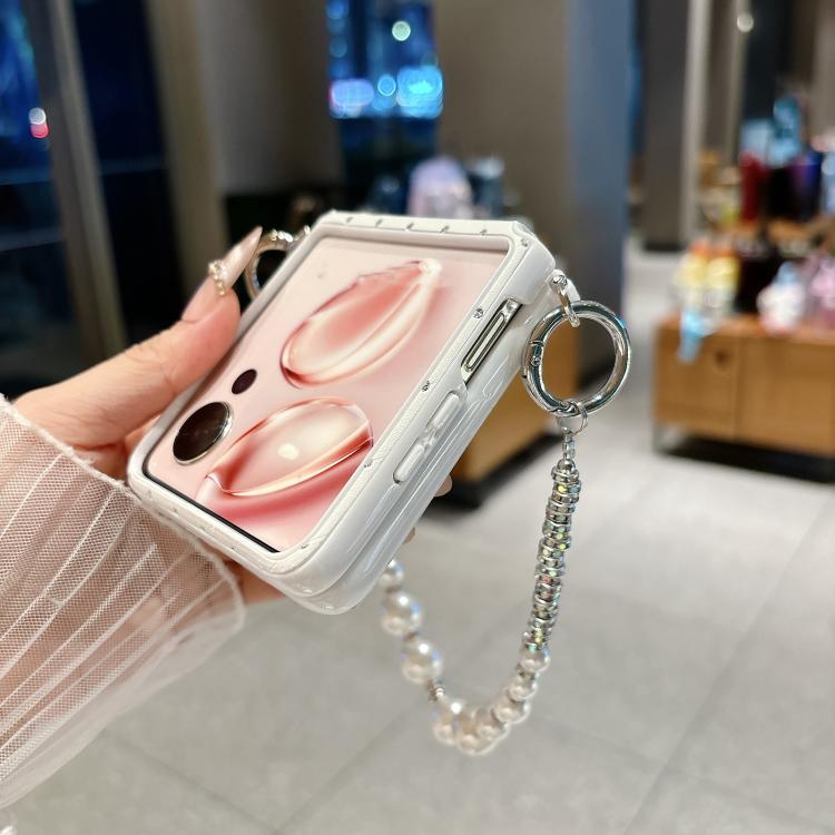 For Xiaomi Mix Flip 2 Nameplate Style Diamond Patterned Side Clip Phone Case with Bracelet
