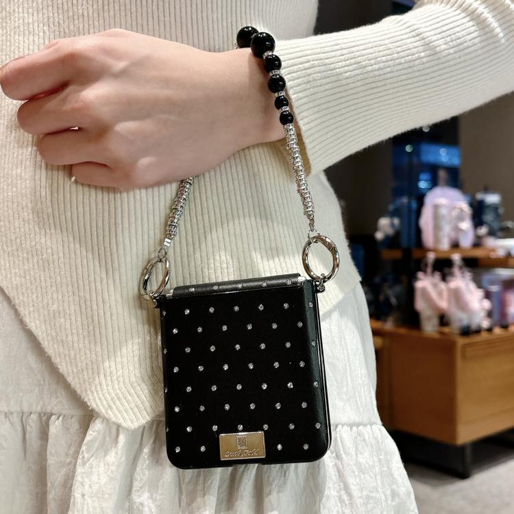 For Samsung Galaxy Z Flip6 5G / Flip7 FE Nameplate Style Diamond Patterned Side Clip Phone Case with Bracelet