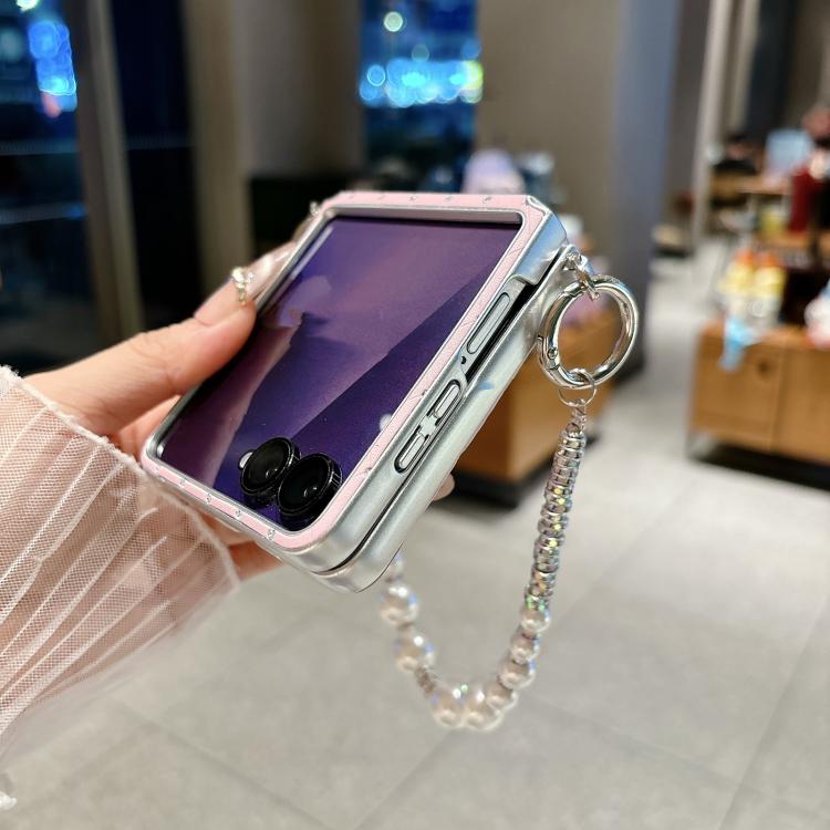 For Samsung Galaxy Z Flip6 5G / Flip7 FE Nameplate Style Diamond Patterned Side Clip Phone Case with Bracelet