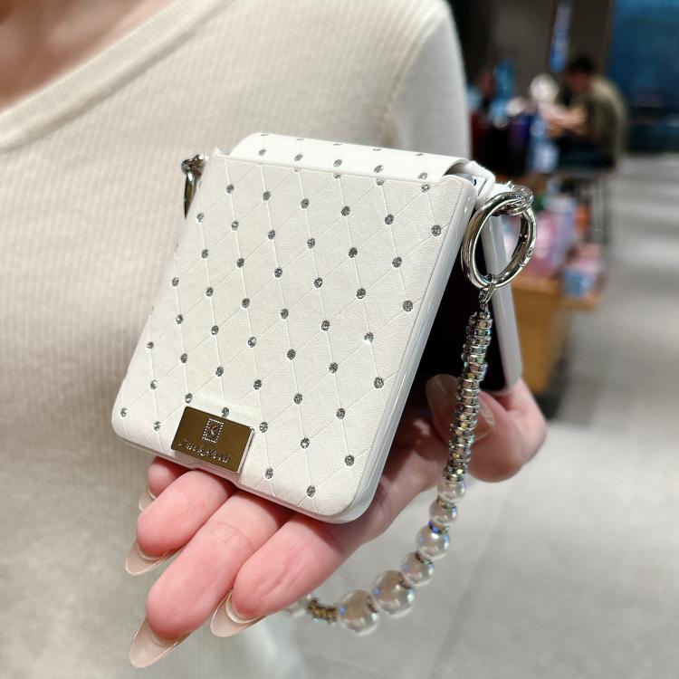 For Samsung Galaxy Z Flip7 5G Nameplate Style Diamond Patterned Side Clip Phone Case with Bracelet