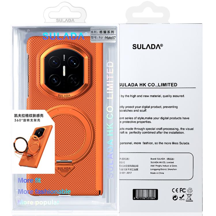 For Huawei Mate X7 SULADA Kevlar Grid Patterned Skin Feel Rotation Magnetic Holder Phone Case