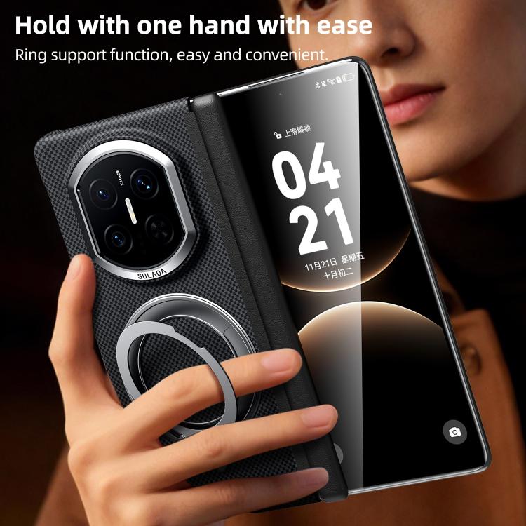 For Huawei Mate X7 SULADA Kevlar Grid Patterned Skin Feel Rotation Magnetic Holder Phone Case