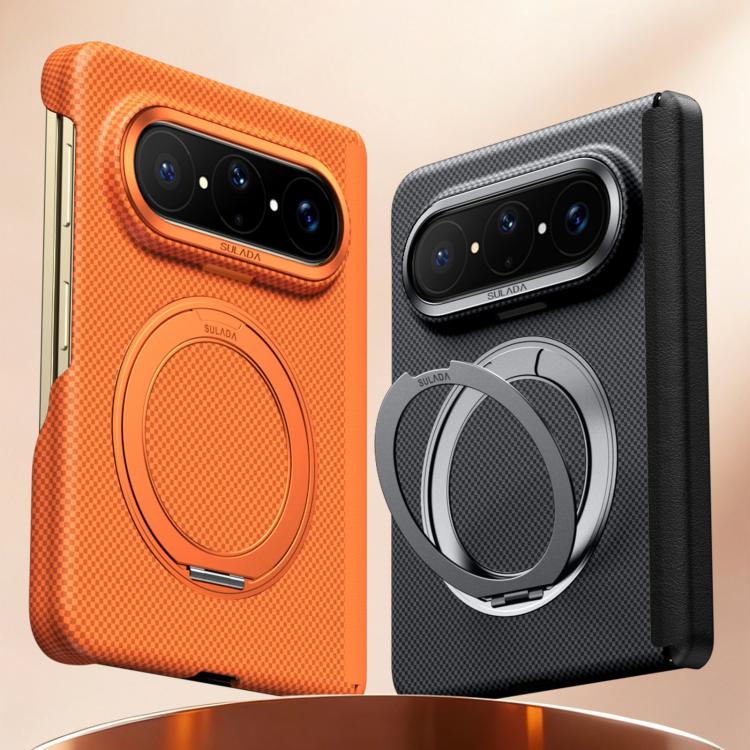 For Huawei Pura X Max SULADA Kevlar Grid Patterned Skin Feel Rotation Magnetic Holder Phone Case