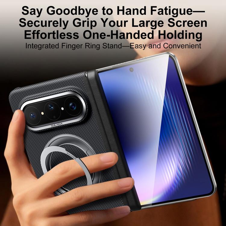 For Huawei Pura X Max SULADA Kevlar Grid Patterned Skin Feel Rotation Magnetic Holder Phone Case