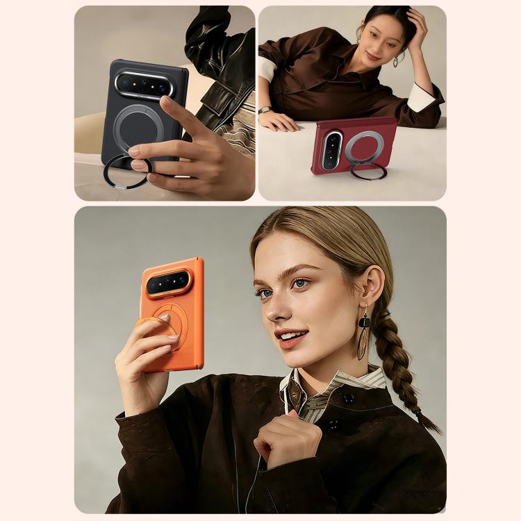 For Huawei Pura X Max SULADA Kevlar Grid Patterned Skin Feel Rotation Magnetic Holder Phone Case