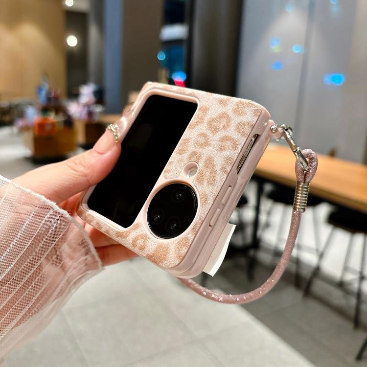For OPPO Find N3 Flip Silver Leopard Print Side Clasp Phone Case with DIY Wrist Strap