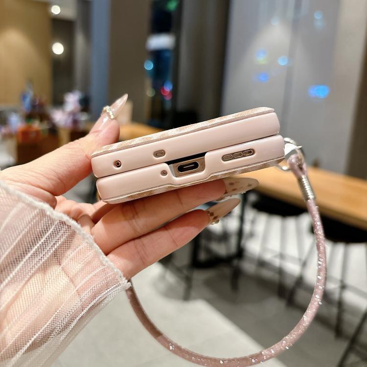 For OPPO Find N3 Flip Silver Leopard Print Side Clasp Phone Case with DIY Wrist Strap