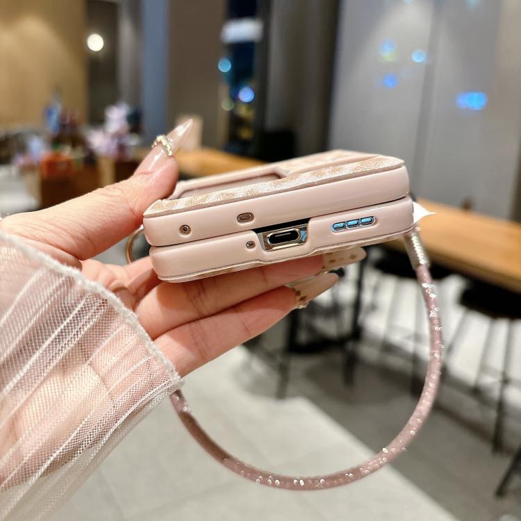 For OPPO Find N3 Flip Silver Leopard Print Side Clasp Phone Case with DIY Wrist Strap