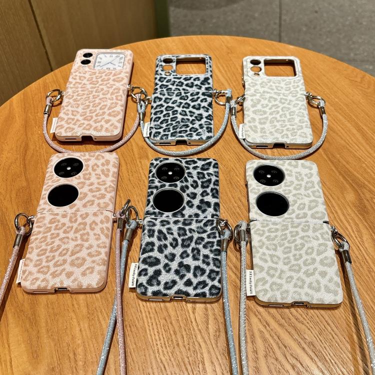 For Huawei nova Flip Silver Leopard Print Side Clasp Phone Case with DIY Wrist Strap