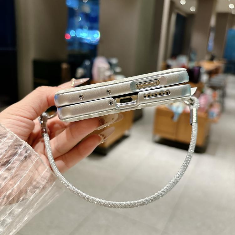 For Huawei Pura X Silver Leopard Print Side Clasp Phone Case with DIY Wrist Strap
