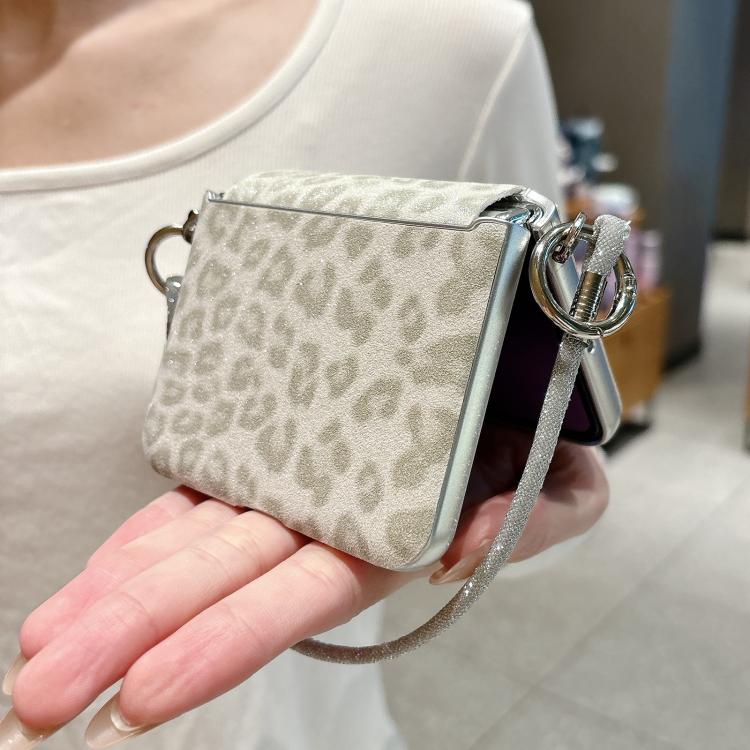 For Huawei Pura X Silver Leopard Print Side Clasp Phone Case with DIY Wrist Strap
