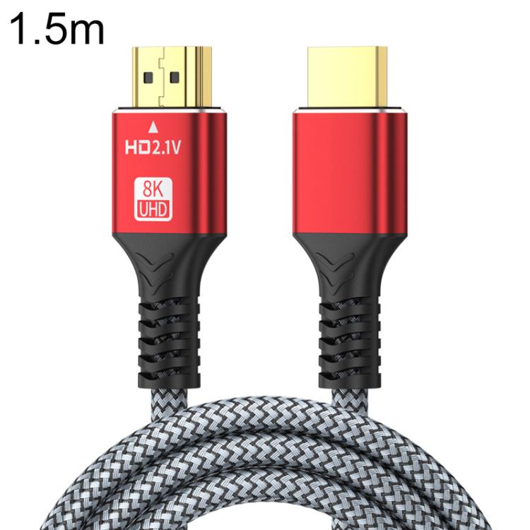 HDMI 2.1 High-Speed 8K Ultra HD Braided Gold-Plated Connection HDTV Video Cable, Length:1.5m - Grey Red