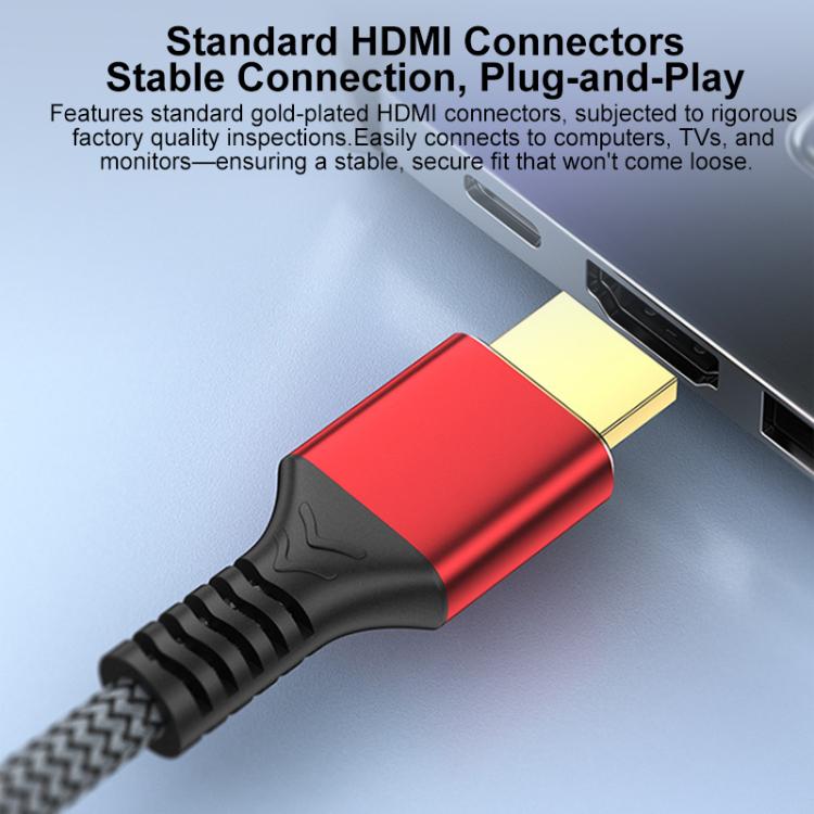 HDMI 2.1 High-Speed 8K Ultra HD Braided Gold-Plated Connection HDTV Video Cable, Length:0.5m - Grey Red
