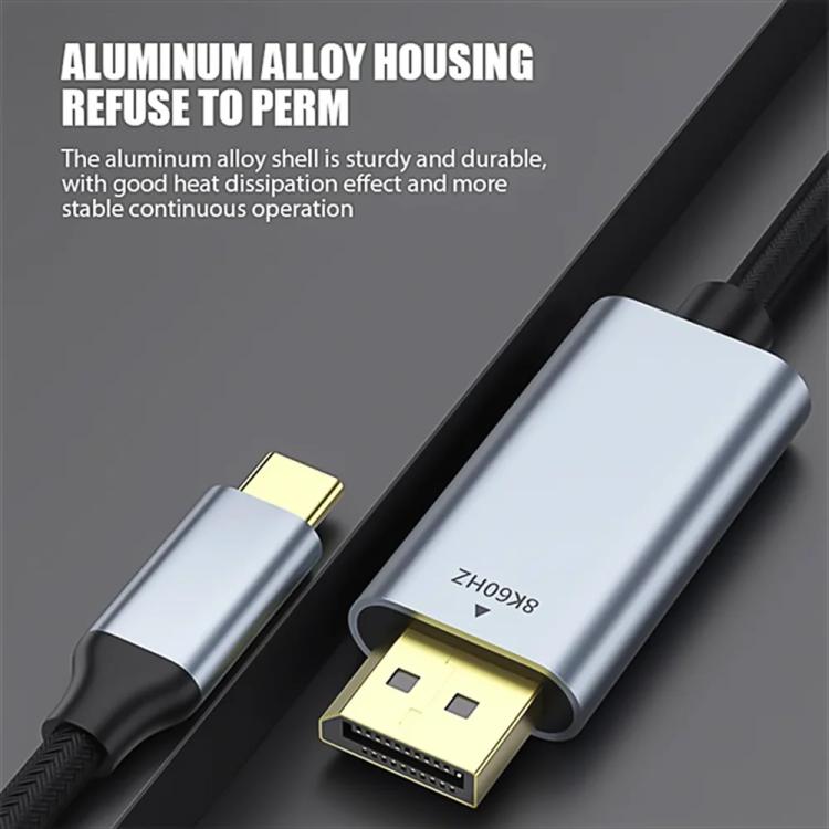 Type-C to DisplayPort 1.4 Ultra HD 8K Video Adapter Braided Cable, Length:1m - Black Silver