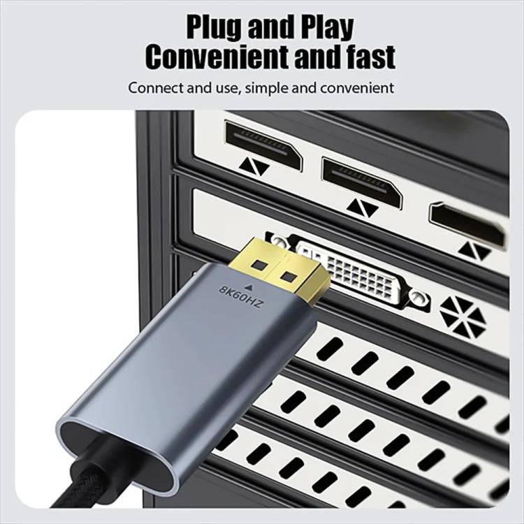 Type-C to DisplayPort 1.4 Ultra HD 8K Video Adapter Braided Cable, Length:2m - Black Silver