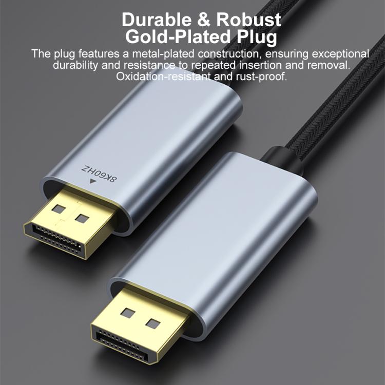 Type-C to DisplayPort 1.4 Ultra HD 8K Video Adapter Braided Cable, Length:2m - Black Silver