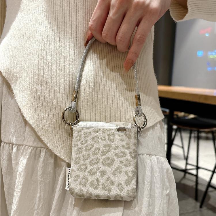 For Xiaomi Mix Flip 2 Silver Leopard Print Side Clasp Phone Case with DIY Wrist Strap
