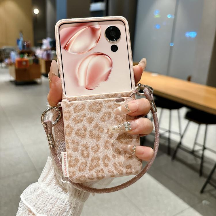 For Xiaomi Mix Flip Silver Leopard Print Side Clasp Phone Case with DIY Wrist Strap