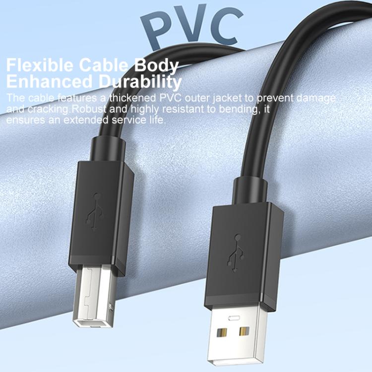 USB 2.0 High-Speed USB-A to USB-B Printer Cable For Scanners, Desktop Printers, and Digital Devices, Length:2m - Black