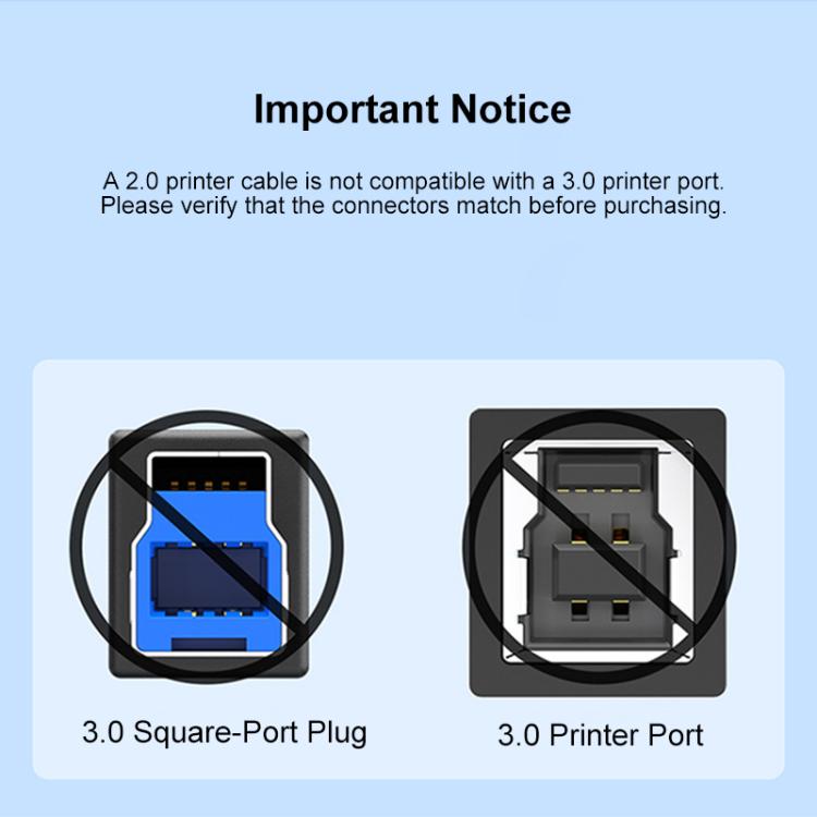 USB 2.0 High-Speed USB-A to USB-B Printer Cable For Scanners, Desktop Printers, and Digital Devices, Length:0.5m - Black