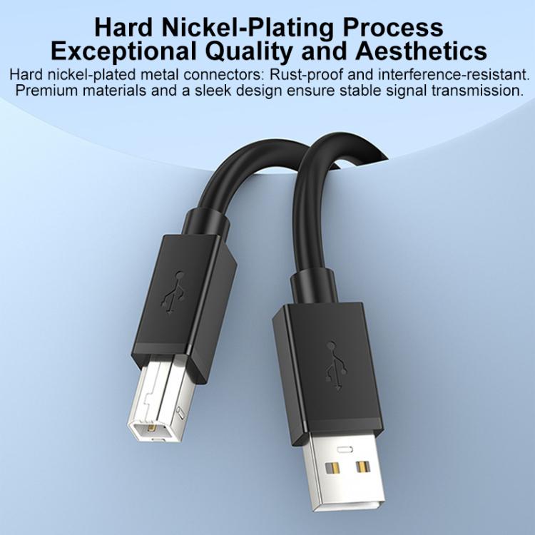 USB 2.0 High-Speed USB-A to USB-B Printer Cable For Scanners, Desktop Printers, and Digital Devices, Length:5m - Black