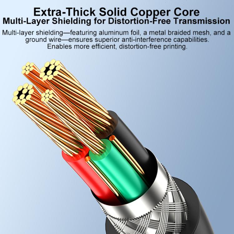 USB 2.0 High-Speed USB-A to USB-B Printer Cable For Scanners, Desktop Printers, and Digital Devices, Length:5m - Black