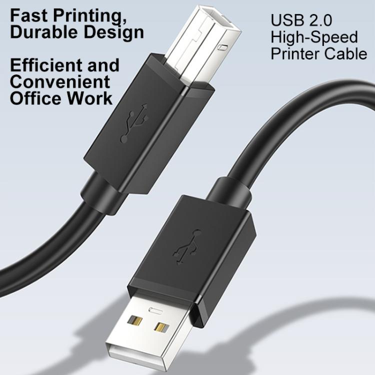 USB 2.0 High-Speed USB-A to USB-B Printer Cable For Scanners, Desktop Printers, and Digital Devices, Length:10m - Black