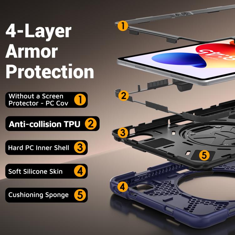 For Xiaomi Redmi Pad 2 Pro 12.1 2026 Rotatable Holder Silicone Hybrid PC Tablet Case with Shoulder Strap