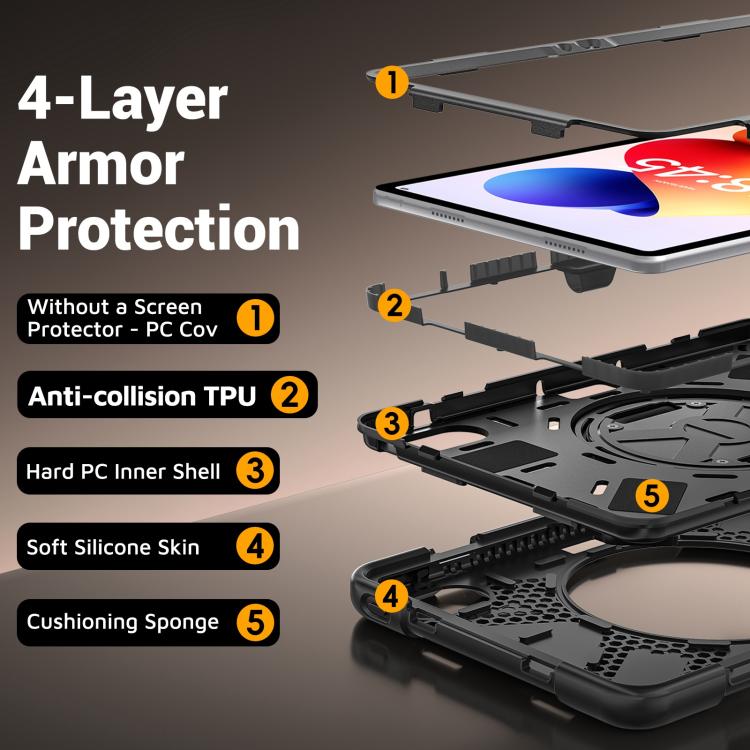 For Xiaomi Redmi Pad 2 Pro 12.1 2026 Rotatable Holder Silicone Hybrid PC Tablet Case with Shoulder Strap