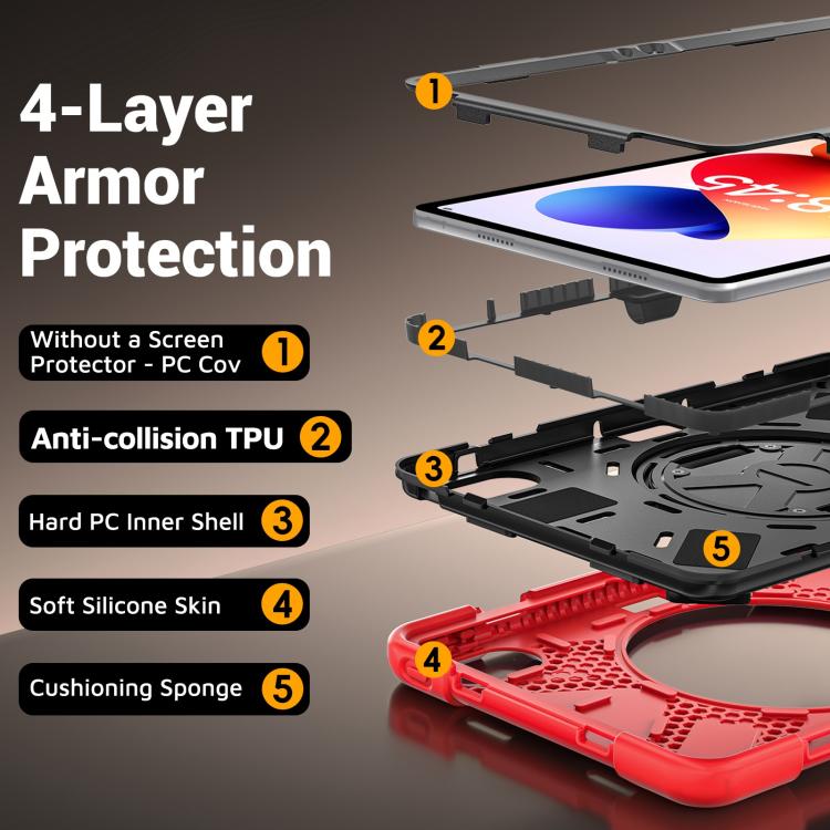 For Xiaomi Redmi Pad 2 Pro 12.1 2026 Rotatable Holder Silicone Hybrid PC Tablet Case with Shoulder Strap