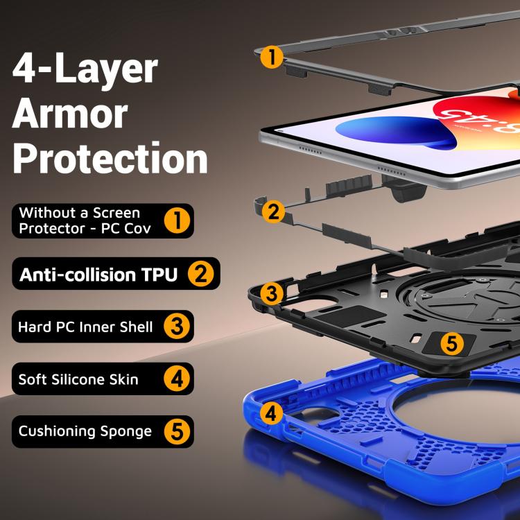 For Xiaomi Redmi Pad 2 Pro 12.1 2026 Rotatable Holder Silicone Hybrid PC Tablet Case with Shoulder Strap