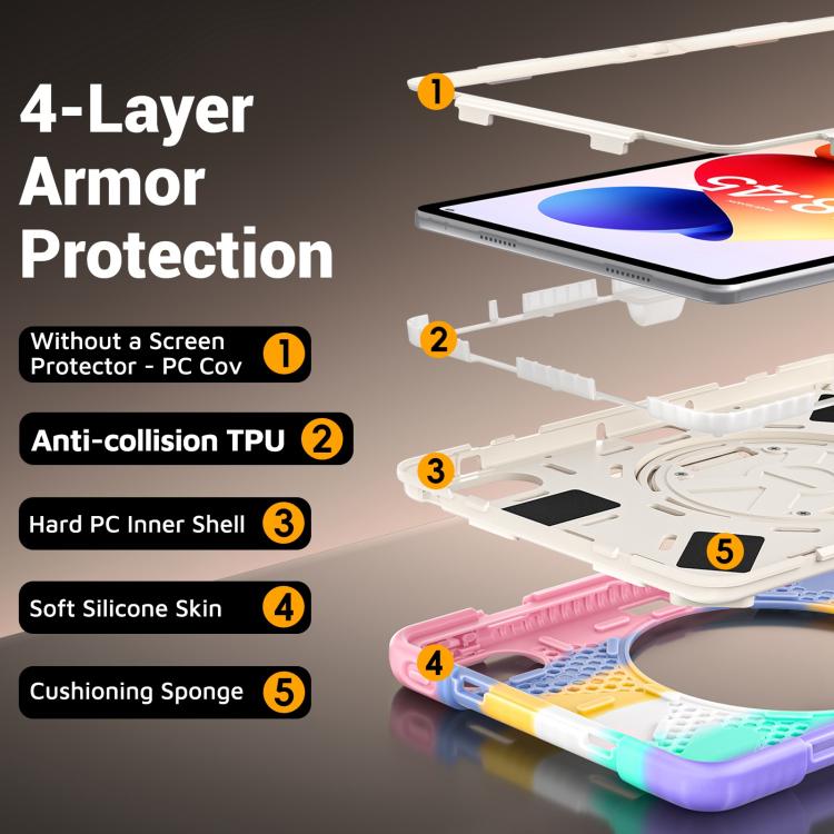 For Xiaomi Redmi Pad 2 Pro 12.1 2026 Rotatable Holder Silicone Hybrid PC Tablet Case with Shoulder Strap