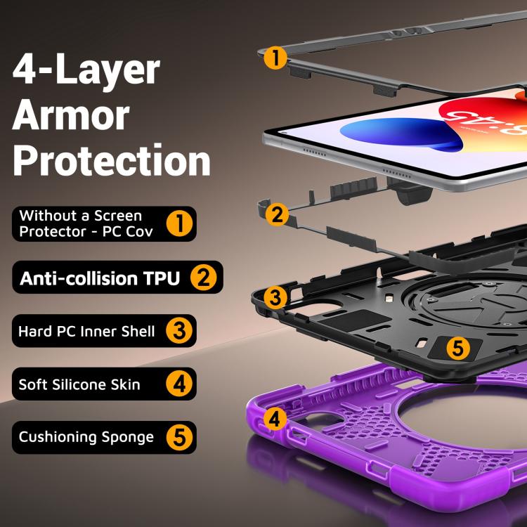 For Xiaomi Redmi Pad 2 Pro 12.1 2026 Rotatable Holder Silicone Hybrid PC Tablet Case with Shoulder Strap