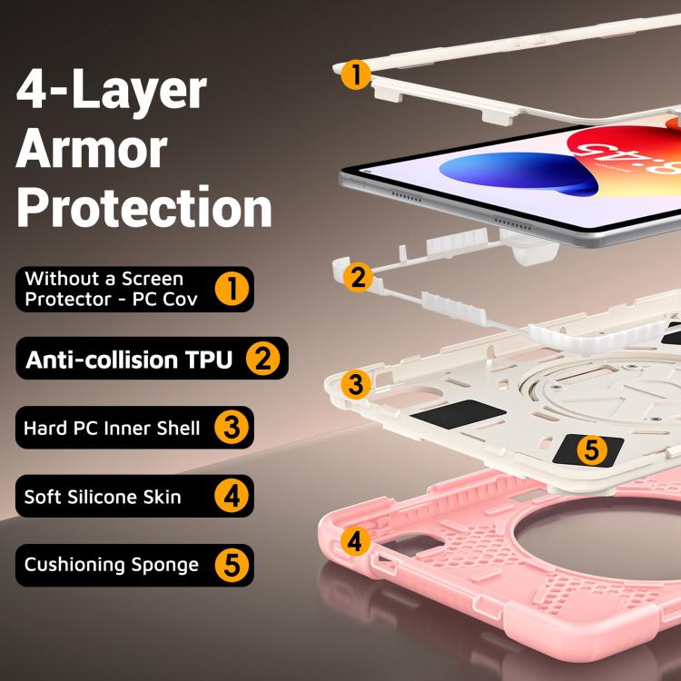 For Xiaomi Redmi Pad 2 Pro 12.1 2026 Rotatable Holder Silicone Hybrid PC Tablet Case with Shoulder Strap