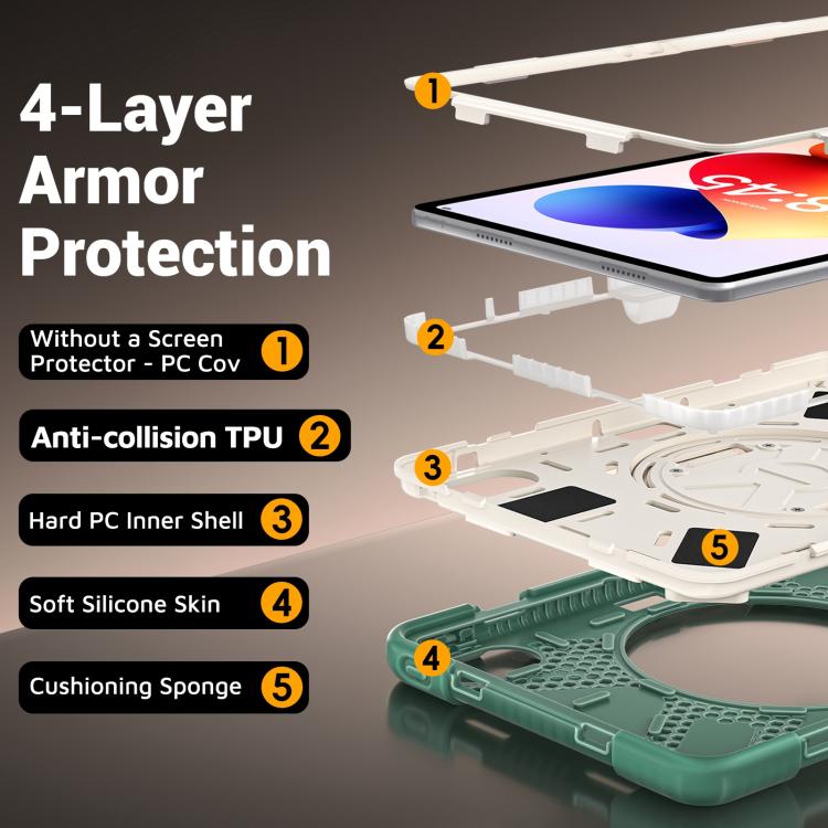 For Xiaomi Redmi Pad 2 Pro 12.1 2026 Rotatable Holder Silicone Hybrid PC Tablet Case with Shoulder Strap