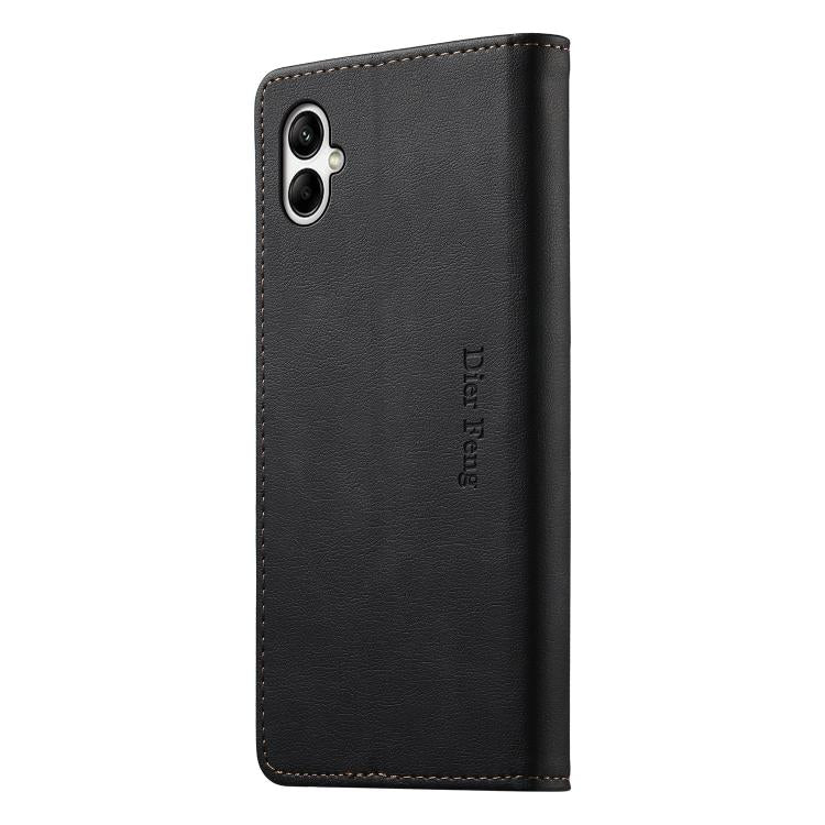 For Samsung Galaxy A05 Dierfeng Metal Snap Magnetic RFID Vegan Leather Phone Case